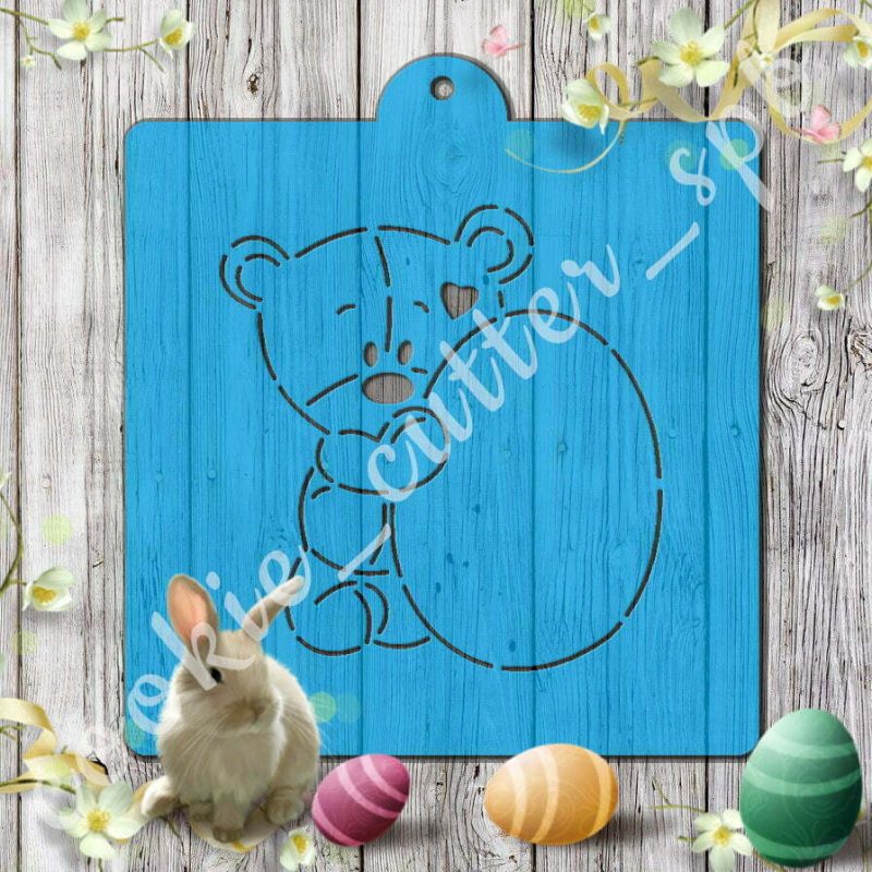 Трафарет + вырубка "Мишка с яйцом"