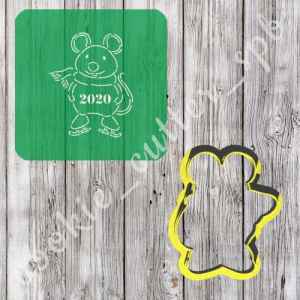 Трафарет + вырубка "Мышонок на коньках"