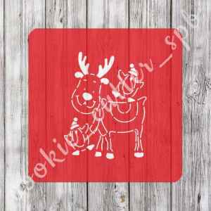 Трафарет + вырубка "Олень с пингвинами"